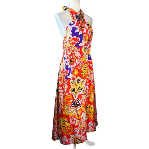 J Crew 100% SILK Maxi Sarong Dress in Painted Paisley Orange Women's Size 6 - Picture 6 of 10